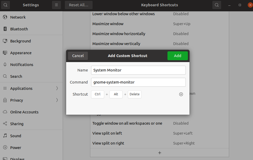 Configure keyboard shortcut for ubuntu task manager
