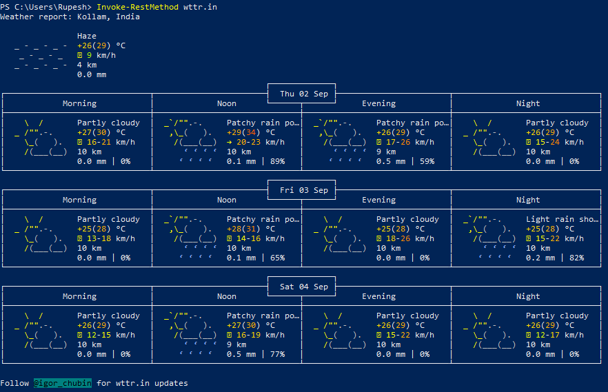Weather forecast in WIndows powershell