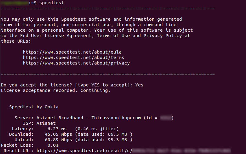 Internet speed test from ubuntu terminal