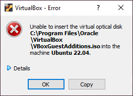 Unable to insert the virtual optical disk error