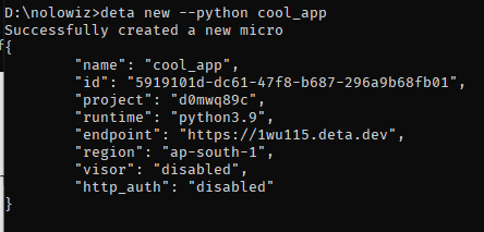 Create python app using deta