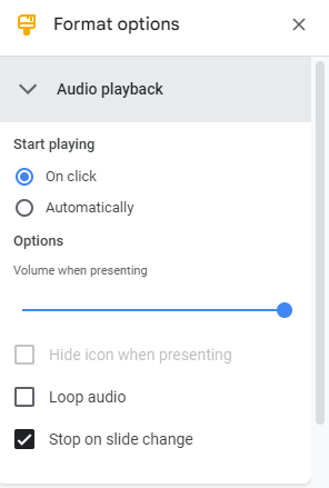 Google slides audio playback options