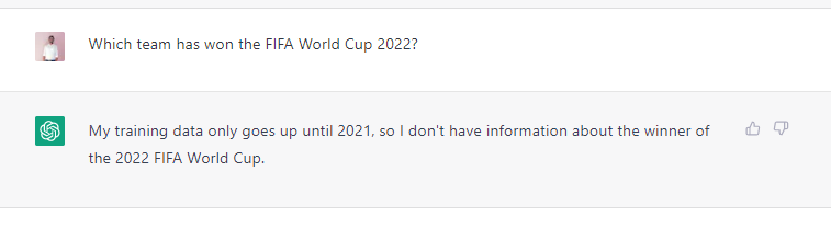 ChatGPT answer to FIFA world cup 2022 winner
