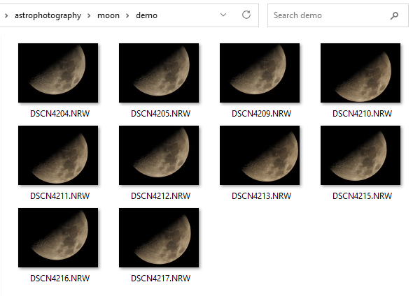 Moon photos to stack
