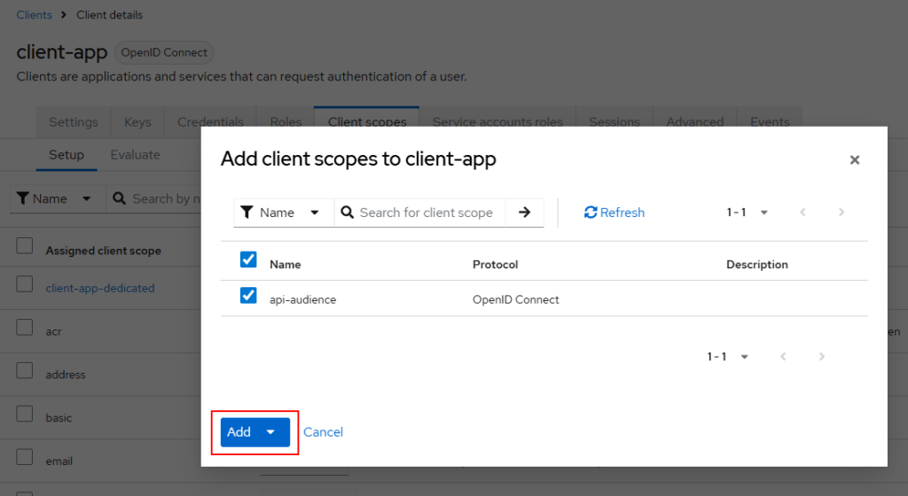 Add audience client scope
