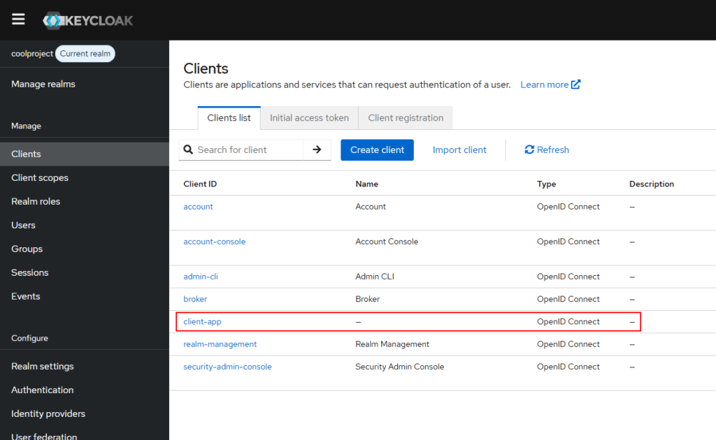 Create keycloak clients