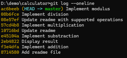 Git commits log